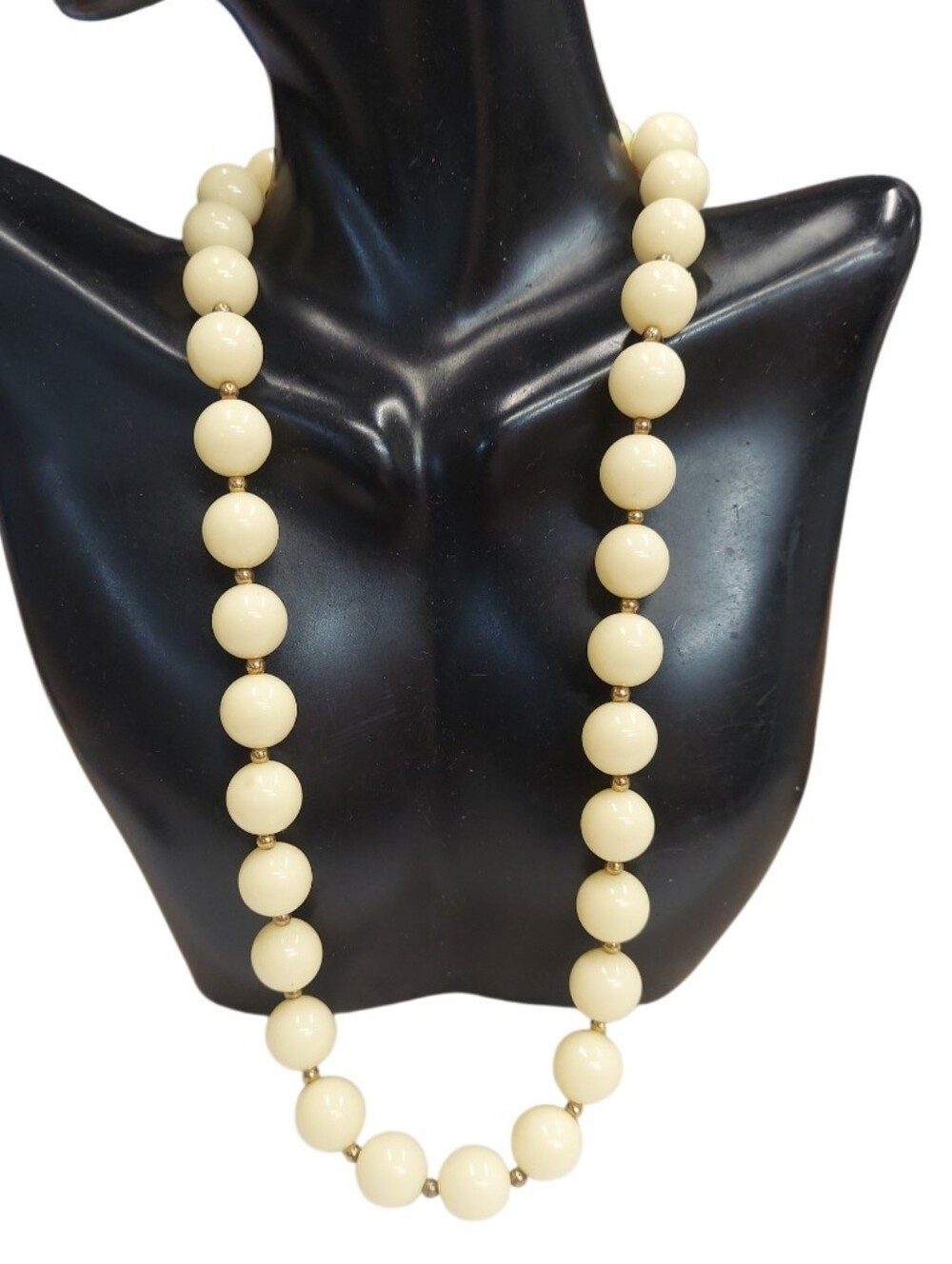 N4185 Vintage Lucite Cream & Gold Beaded Statement Necklace Women Jewelry